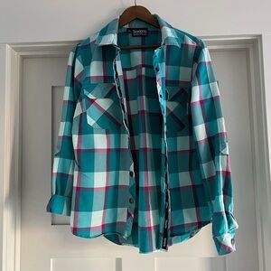 Sombrio Teal and Pink Plaid Button Up
